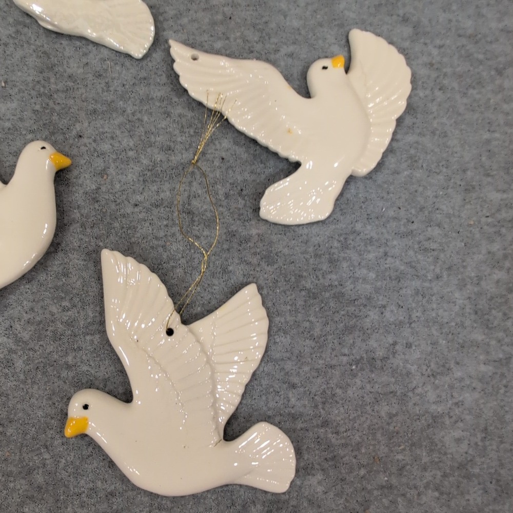 Handcrafted Ceramic White Dove Ornaments Set of 6 Glossy Bird Decor - Picture 3 of 6
